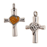 Maxbell Stainless Steel Crystal Love Heart Cross Urn Pendant Ashes Keepsake White