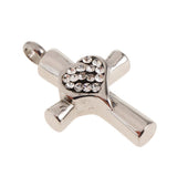 Maxbell Stainless Steel Crystal Love Heart Cross Urn Pendant Ashes Keepsake White
