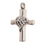 Maxbell Stainless Steel Crystal Love Heart Cross Urn Pendant Ashes Keepsake White