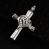Maxbell Stainless Steel Crystal Love Heart Cross Urn Pendant Ashes Keepsake White