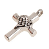 Maxbell Stainless Steel Crystal Love Heart Cross Urn Pendant Ashes Keepsake White