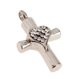 Maxbell Stainless Steel Crystal Love Heart Cross Urn Pendant Ashes Keepsake White