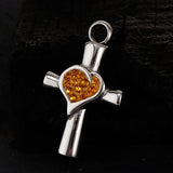Maxbell Stainless Steel Crystal Love Heart Cross Urn Pendant Ashes Keepsake Yellow