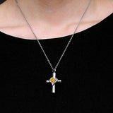 Maxbell Stainless Steel Crystal Love Heart Cross Urn Pendant Ashes Keepsake Yellow
