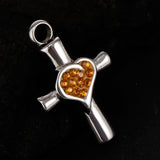 Maxbell Stainless Steel Crystal Love Heart Cross Urn Pendant Ashes Keepsake Yellow