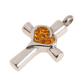 Maxbell Stainless Steel Crystal Love Heart Cross Urn Pendant Ashes Keepsake Yellow
