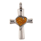 Maxbell Stainless Steel Crystal Love Heart Cross Urn Pendant Ashes Keepsake Yellow