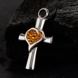 Maxbell Stainless Steel Crystal Love Heart Cross Urn Pendant Ashes Keepsake Yellow