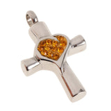 Maxbell Stainless Steel Crystal Love Heart Cross Urn Pendant Ashes Keepsake Yellow