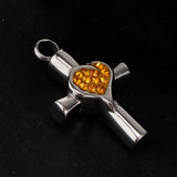 Maxbell Stainless Steel Crystal Love Heart Cross Urn Pendant Ashes Keepsake Yellow