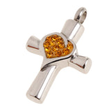 Maxbell Stainless Steel Crystal Love Heart Cross Urn Pendant Ashes Keepsake Yellow