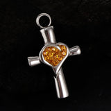 Maxbell Stainless Steel Crystal Love Heart Cross Urn Pendant Ashes Keepsake Yellow