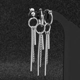Maxbell Stainless Steel Long Bar Chain Earrings Ring Loop Ear Clip Piercing