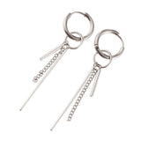 Maxbell Stainless Steel Long Bar Chain Earrings Ring Loop Ear Clip Piercing