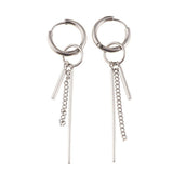 Maxbell Stainless Steel Long Bar Chain Earrings Ring Loop Ear Clip Piercing