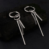 Maxbell Stainless Steel Long Bar Chain Earrings Ring Loop Ear Clip Piercing