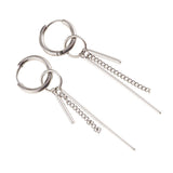 Maxbell Stainless Steel Long Bar Chain Earrings Ring Loop Ear Clip Piercing