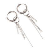 Maxbell Stainless Steel Long Bar Chain Earrings Ring Loop Ear Clip Piercing