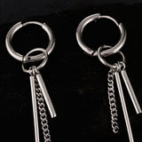 Maxbell Stainless Steel Long Bar Chain Earrings Ring Loop Ear Clip Piercing