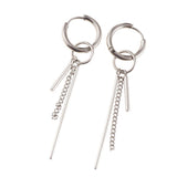 Maxbell Stainless Steel Long Bar Chain Earrings Ring Loop Ear Clip Piercing