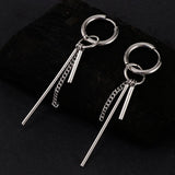 Maxbell Stainless Steel Long Bar Chain Earrings Ring Loop Ear Clip Piercing