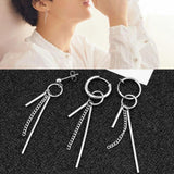 Maxbell Stainless Steel Long Bar Chain Earrings Ring Loop Ear Clip Piercing