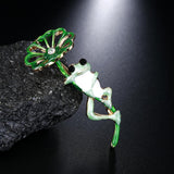 Maxbell Fancy Enamel Rhinestone Frog Lotus Leaf Brooch Pin Lady Party Jewelry Green