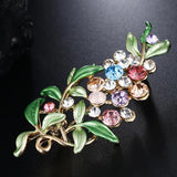 Maxbell Elegant Women Rhinestone Crystal Green Enamel Leaves Leaf Brooch Pin Jewelry