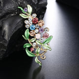 Maxbell Elegant Women Rhinestone Crystal Green Enamel Leaves Leaf Brooch Pin Jewelry