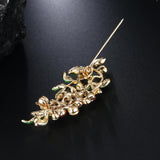 Maxbell Elegant Women Rhinestone Crystal Green Enamel Leaves Leaf Brooch Pin Jewelry