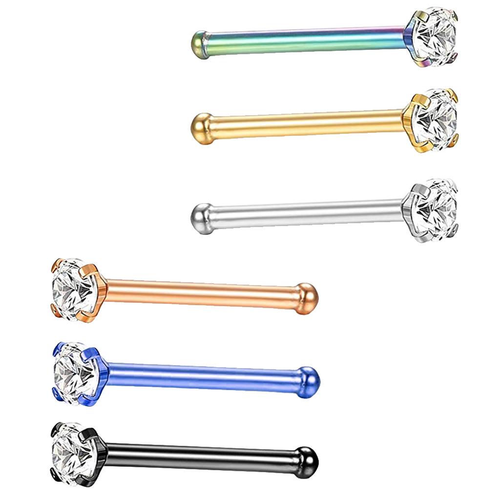 Maxbell 6 Pieces 316L Stainless Steel 20G Nose Ring Bars Stud Piercing Jewelry 2.5mm