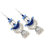 Maxbell 1 Pair Tibetan Bohemian Hoop Earring Ethnic Tribal Dangle Earring Blue