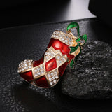 Maxbell Crystal Sika Deer Christmas Boot Bell Angel Apple Pin Brooch Christmas Boot