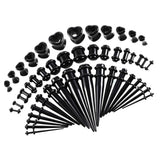Maxbell 48pcs Acrylic Ear Stretchers Expander Ear Tapers Heart Tunnels Plugs Black