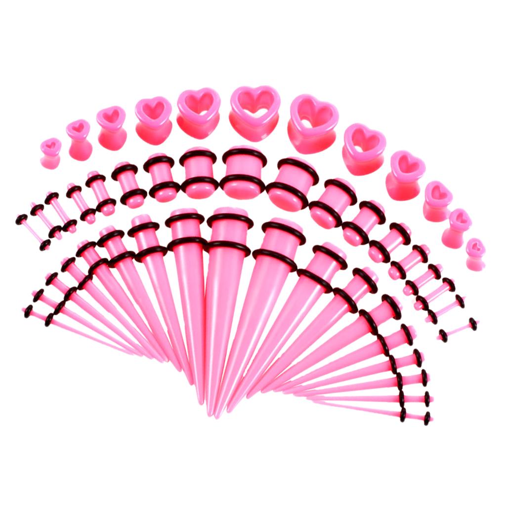Maxbell 48pcs Acrylic Ear Stretchers Expander Ear Tapers Heart Tunnels Plugs Pink
