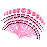Maxbell 48pcs Acrylic Ear Stretchers Expander Ear Tapers Heart Tunnels Plugs Pink