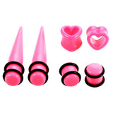 Maxbell 48pcs Acrylic Ear Stretchers Expander Ear Tapers Heart Tunnels Plugs Pink