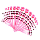 Maxbell 48pcs Acrylic Ear Stretchers Expander Ear Tapers Heart Tunnels Plugs Pink