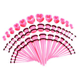 Maxbell 48pcs Acrylic Ear Stretchers Expander Ear Tapers Heart Tunnels Plugs Pink