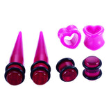 Maxbell 48pcs Acrylic Ear Stretchers Expander Ear Tapers Heart Tunnels Plugs Purple