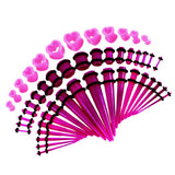 Maxbell 48pcs Acrylic Ear Stretchers Expander Ear Tapers Heart Tunnels Plugs Purple