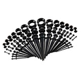 Maxbell 50pcs 14G-00G O-ring Acrylic Tapers Plugs and Silicone Tunnels Black