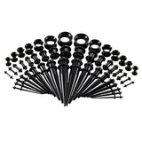 Maxbell 50pcs 14G-00G O-ring Acrylic Tapers Plugs and Silicone Tunnels Black