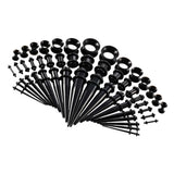 Maxbell 50pcs 14G-00G O-ring Acrylic Tapers Plugs and Silicone Tunnels Black