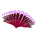 Maxbell 50pcs 14G-00G O-ring Acrylic Tapers Plugs and Silicone Tunnels Purple