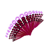 Maxbell 50pcs 14G-00G O-ring Acrylic Tapers Plugs and Silicone Tunnels Purple