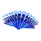 Maxbell 50pcs 14G-00G O-ring Acrylic Tapers Plugs and Silicone Tunnels Blue
