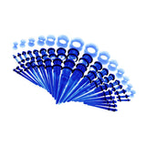 Maxbell 50pcs 14G-00G O-ring Acrylic Tapers Plugs and Silicone Tunnels Blue