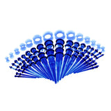 Maxbell 50pcs 14G-00G O-ring Acrylic Tapers Plugs and Silicone Tunnels Blue