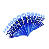 Maxbell 50pcs 14G-00G O-ring Acrylic Tapers Plugs and Silicone Tunnels Blue